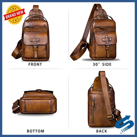Genuine Leather Sling Backpack Crossbody Daypack Adjustable Strap main image 5